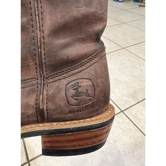 John Deere Men’s Brown Leather Cowboy Boots Oil Resistant Sz 7.5 As Is Western